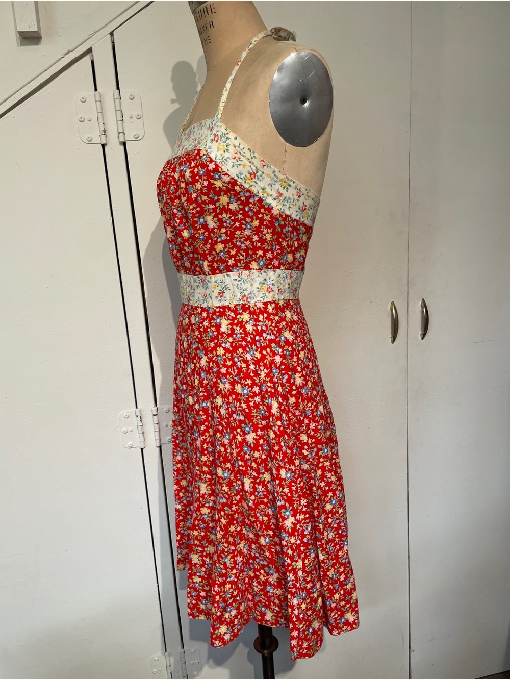 Adorable 70s calico cotton halter sundress XS S festival vintage 4 6 mini dress - Picture 5 of 6